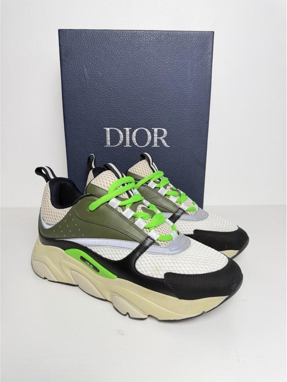 Dior B22 Sneakers Olive Green Neon Mesh Trainers Men’s EU 40